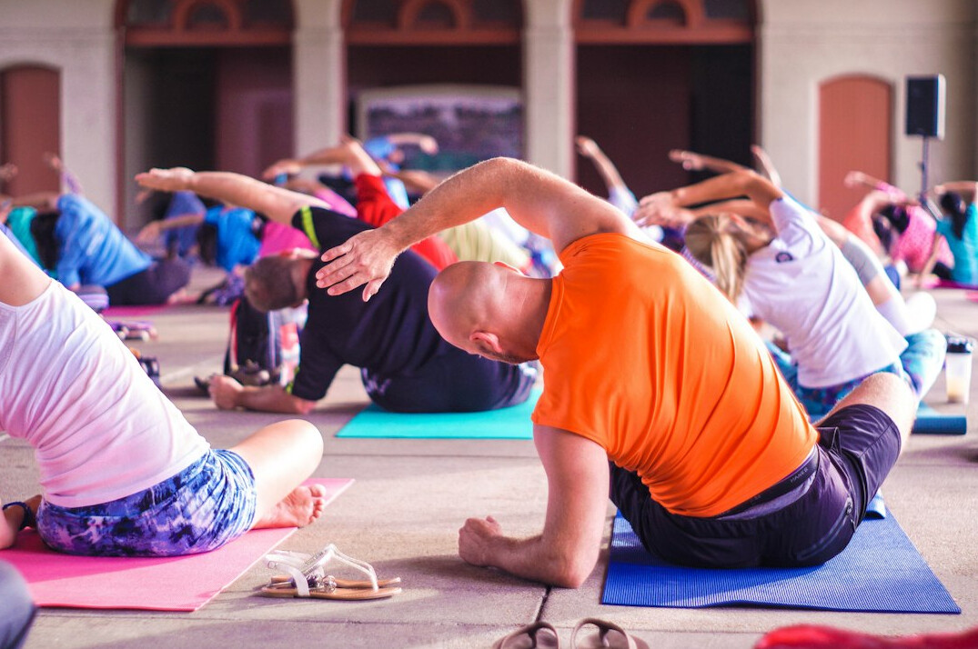 seniors doing gentle yoga