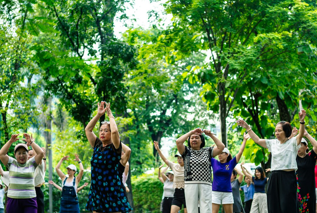 seniors exercising in group